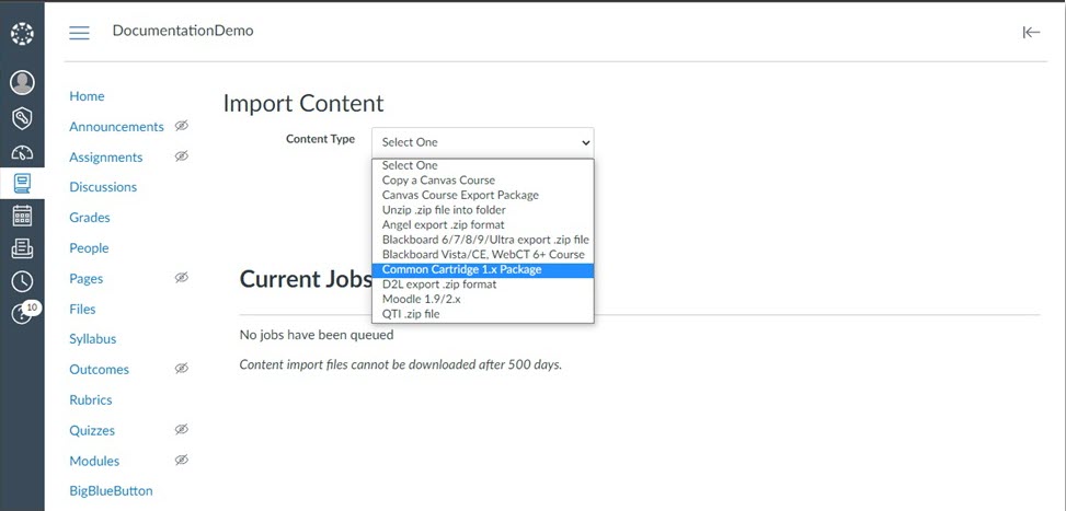 Canvas how to Import Cirrus Cartridge files into an existing Course 2.jpg