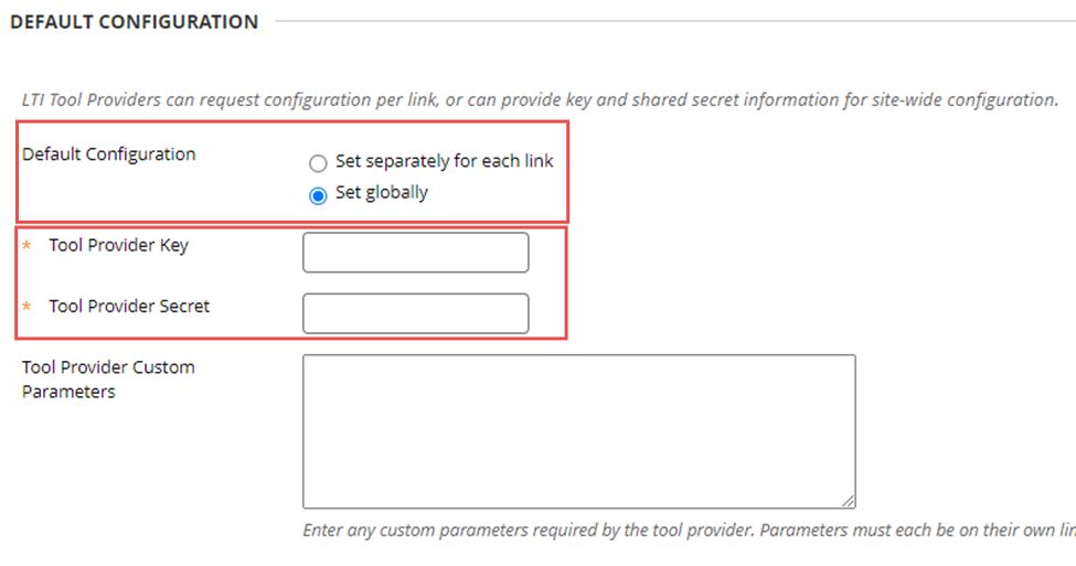 Default Configuration fields
