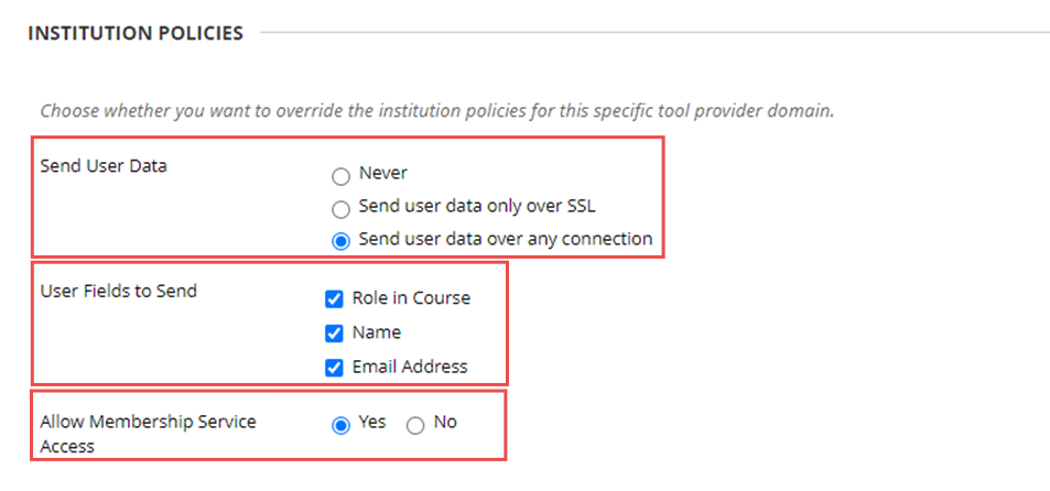 Institution Policies fields