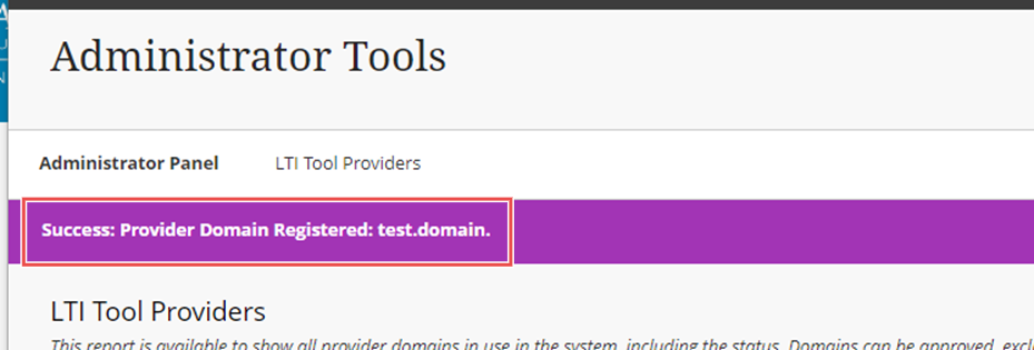 Success message: Provider Domain Registered
