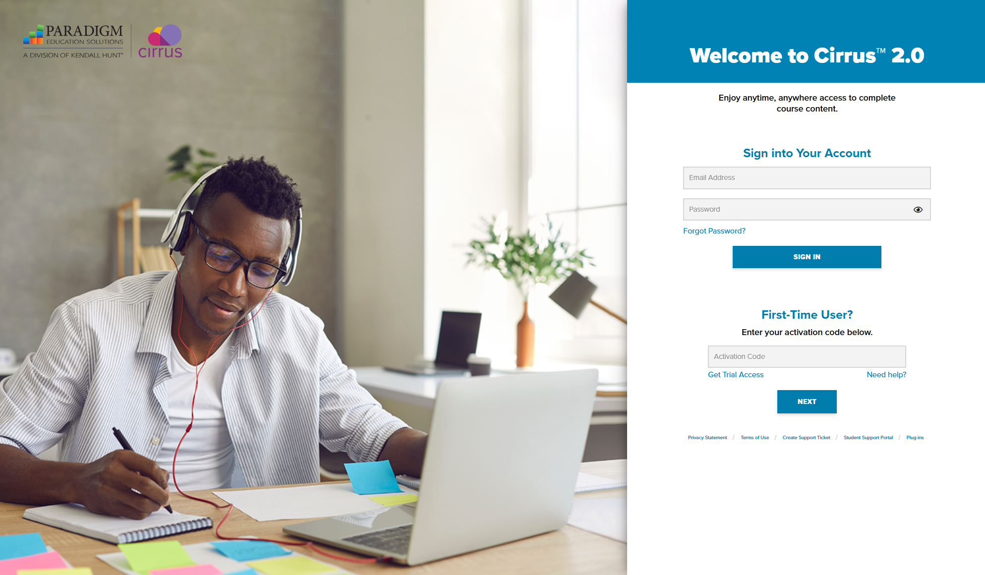 Cirrus 2.0 sign-in page with email address and password fields and a Sign In button