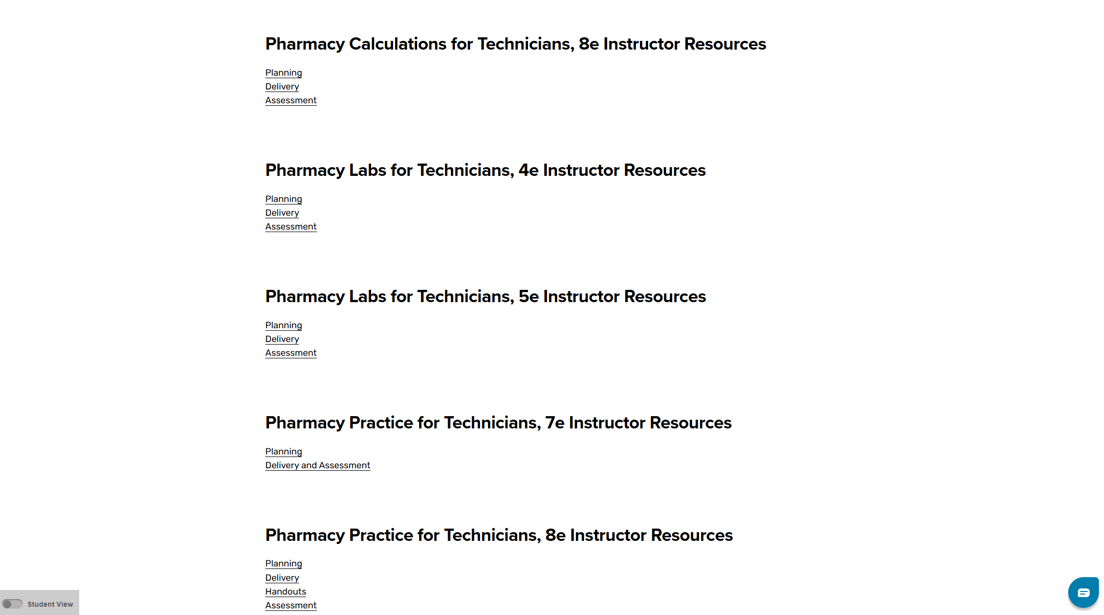 Title list showing edition and Planning, Delivery and Assessment links